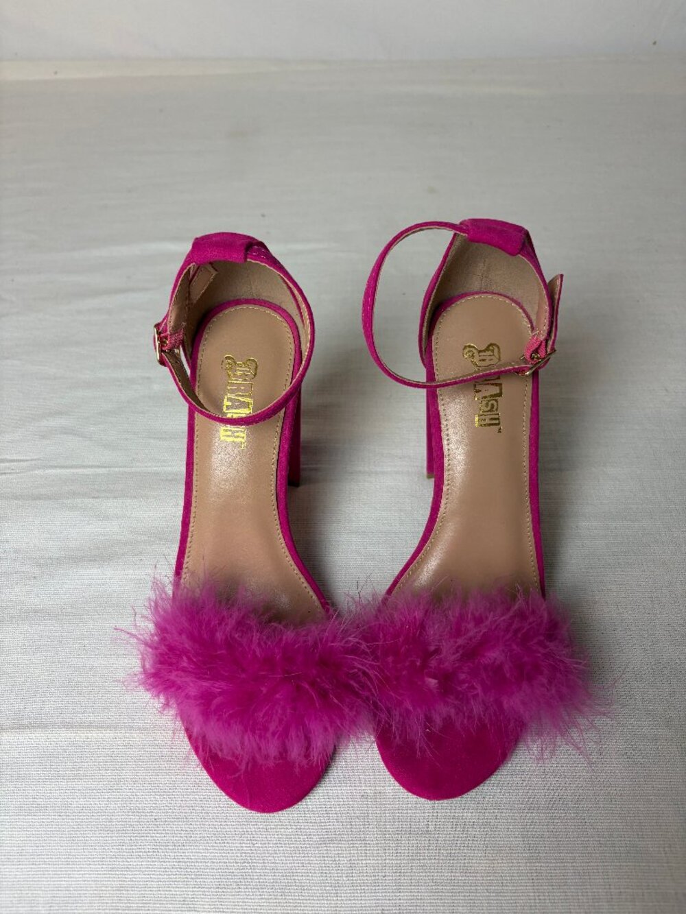 Hot Pink Fuchsia Feather Heels - Size 7.5
